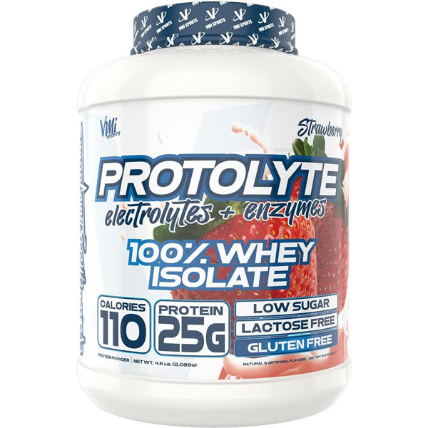 VMI Sports Protolyte Whey Protein Isolate in a shaker bottle, ideal for post workout hydration.