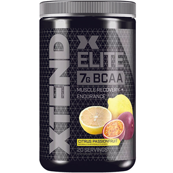 Close-up of Elite Performance BCAA powder in a scoop, showcasing its high-quality texture for muscle recovery.