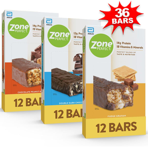Assorted flavors of ZonePerfect protein bars on a table, ideal for healthy snacks
