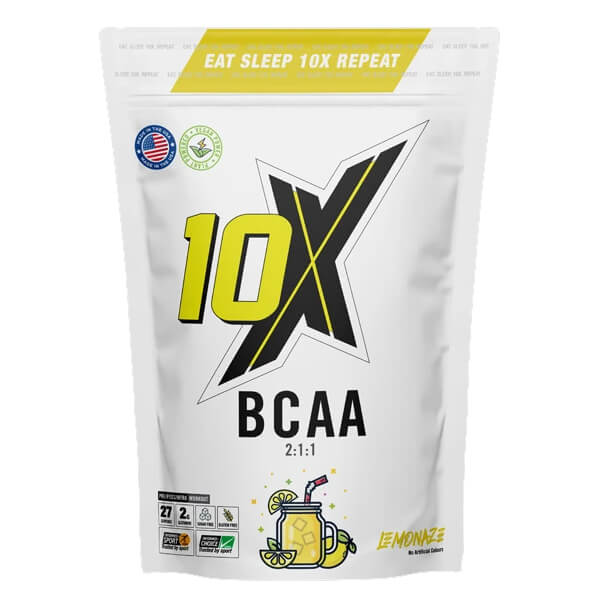 Close-up of BCAA supplement container with ingredients overview