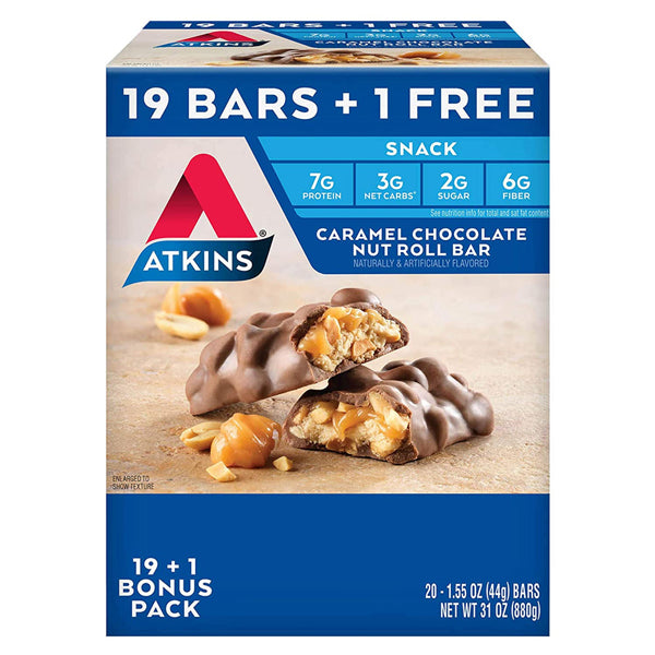 Atkins Protein Meal Bars showing variety of flavors and packaging.