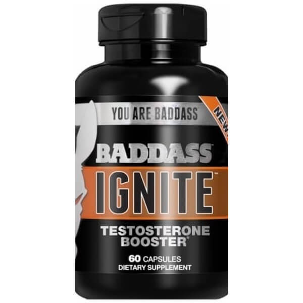 Close-up of Baddass Ignite Testosterone Booster capsules showing natural ingredients