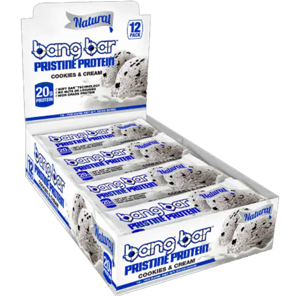 Bang Protein Bar in a vibrant flavor display, showcasing its chewy texture and natural ingredients.
