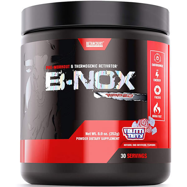 B-NOX Ripped pre workout supplement showcasing its energy-boosting properties.