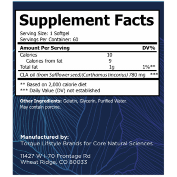 Close-up of CLA softgels highlighting their role in promoting lean muscle mass.