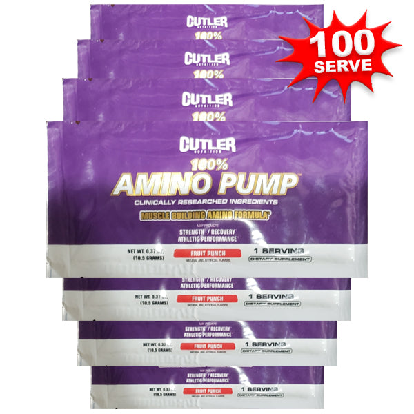 Close-up of amino pump supplement bottle showing muscle growth benefits