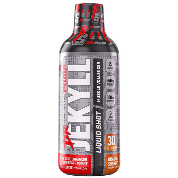 Stimulant-free pre-workout shot in hand with gym background