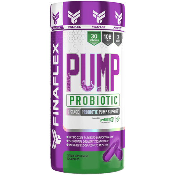 Finaflex Pump Probiotic Booster bottle showcasing its unique two-stage delivery technology.
