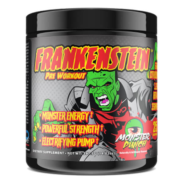 Athlete using Frankenstein Power Surge pre workout before lifting weights
