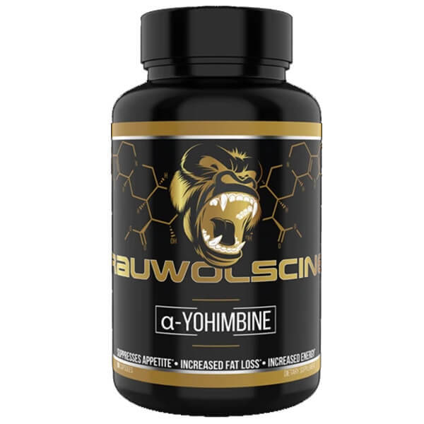 Close-up of Gorilla Mind Rauwolscine Alpha-Yohimbine Capsules, natural fat burner supplement for energy and appetite control