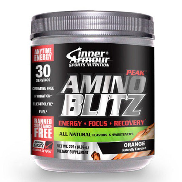 Amino Blitz Peak energy supplement with a focus on BCAAs and hydration during workouts.