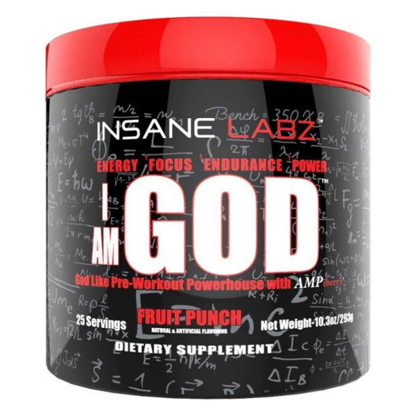 Athlete using Insane Labz I Am God before an intense workout, demonstrating energy and focus.