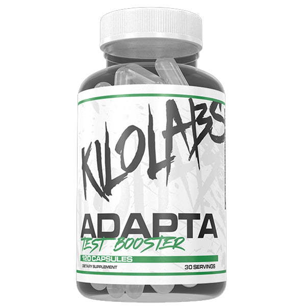 Close-up of AdaptaFuel bottle highlighting DRcaps vegan testosterone booster for fat loss