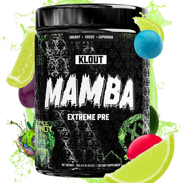 Mamba Extreme Pre-Workout container, highlighting its rich ingredients for energy boost.