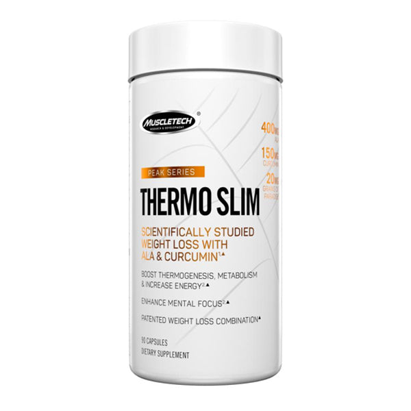 Close-up of MuscleTech Thermo Slim capsules emphasizing fat burning ingredients