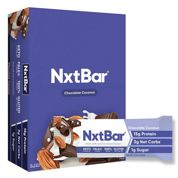 Close-up of NxtBar keto energy bar with natural ingredients