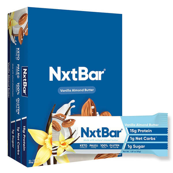 Close-up of NxtBar keto energy bar with natural ingredients