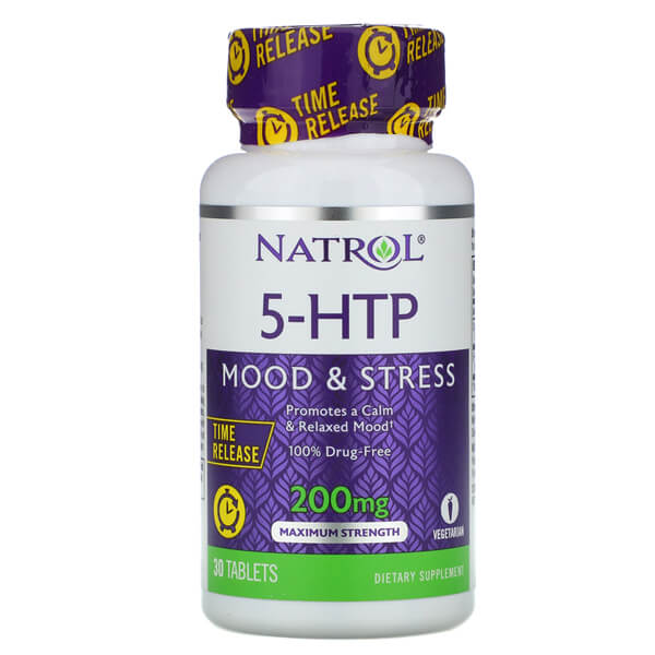 Close-up of SereneBoost 5-HTP capsules showcasing the vibrant packaging.