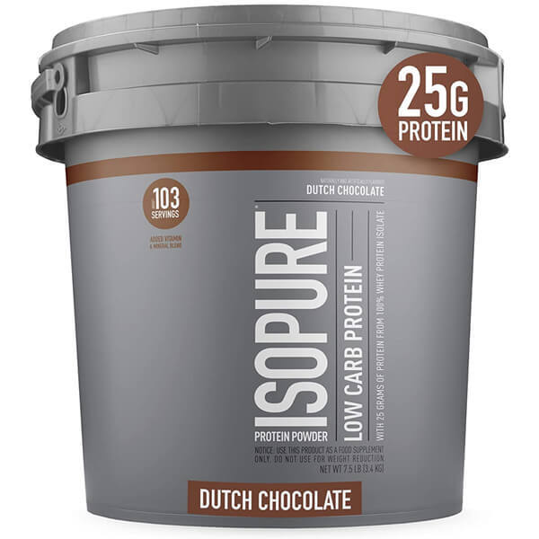 Close-up of Pure Isolate Protein powder in a scoop, highlighting its fine texture and quality.