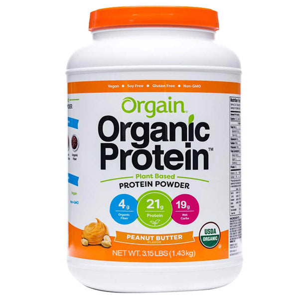 Organic plant-based protein powder scoop with fresh ingredients