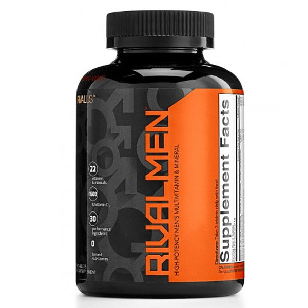 Rival Nutrition Men's Athlete Multivitamin Tablets in a close-up shot, highlighting the nutritional ingredients.