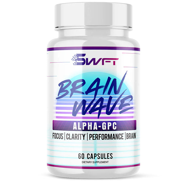 Close-up of SWFT Brain Wave Alpha-GPC capsules showing their quality and clarity