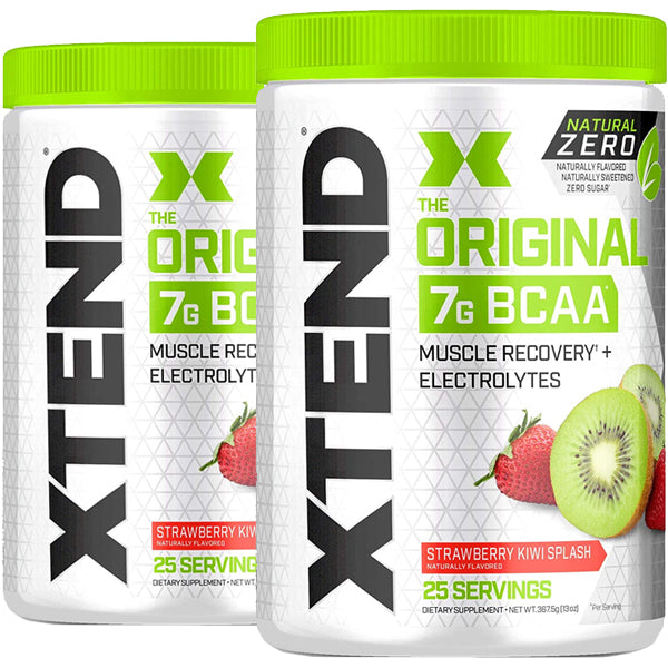 Front view of XTEND Natural Zero BCAA tub showing label and serving size