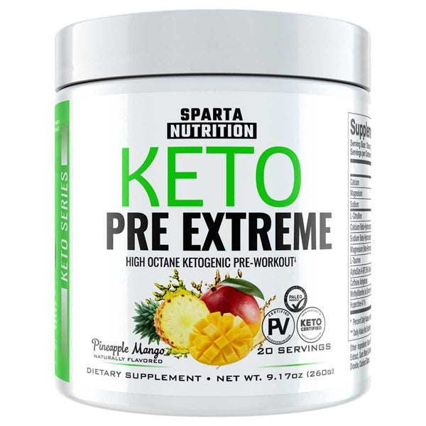 Keto Boost Pre-Workout Energy Formula in a shaker, showing off its powder texture and branding.