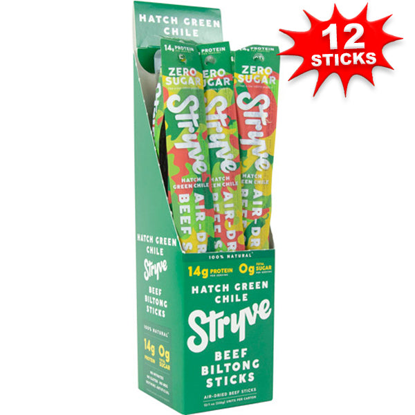 Stryve Biltong Beef Stick close-up showcasing texture and packaging - ideal for healthy snacking.