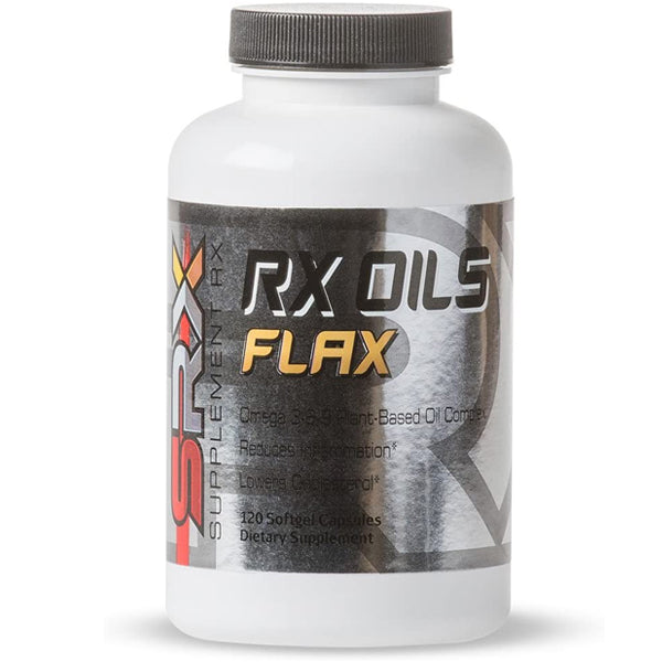 PureFlax RX bottle with organic flax oil softgels shown on a wooden table