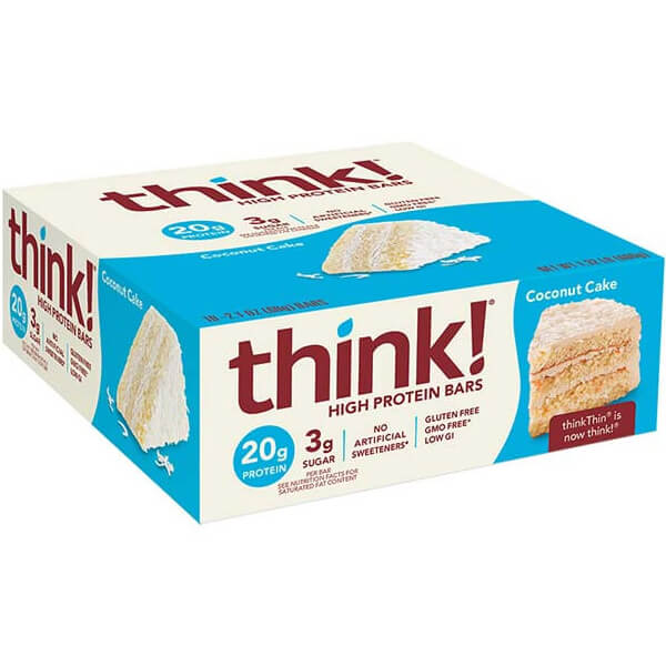 A close-up of Think! Protein Power Bars highlighting their texture and nutritious ingredients.