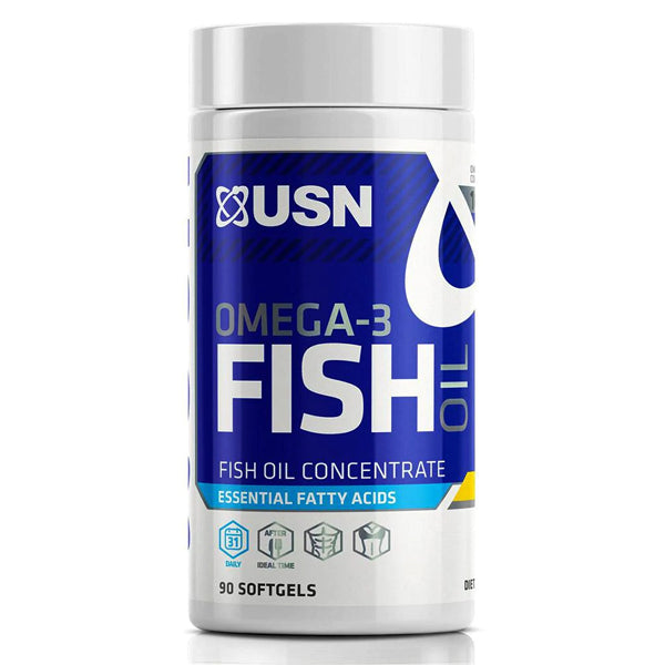 Omega-3 Fish Oil softgels in a bottle, promoting brain health