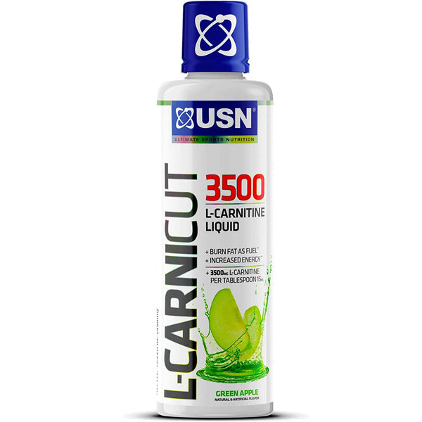 L-Carnicut 3500 Liquid bottle on a gym bench, showcasing its sugar-free label and L-Carnitine content.