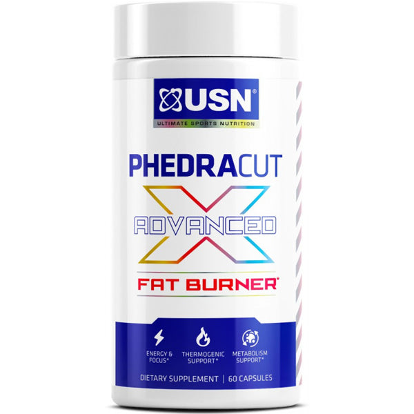 Front view of USN Phedracut Advanced X bottle showing capsule count and branding