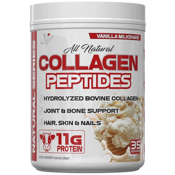 Scoop of VMI Sports Collagen Peptides highlighting its powder texture for easy mixing.