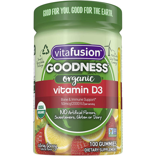 Close-up of Purely Good Organic Vitamin D3 Gummies showing their texture and vibrant color.
