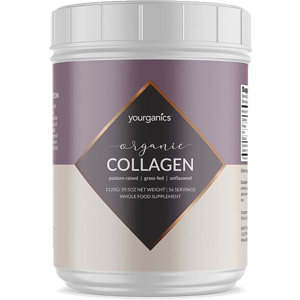Collagen protein powder in a glass with a scoop for easy mixing