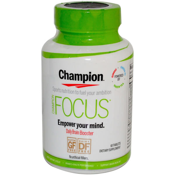 Champion Focus Daily Cognitive Enhancer bottle showcasing natural ingredients.
