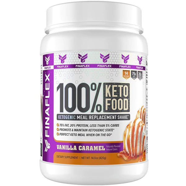 KetoFuel meal replacement shake in a glass with a scoop beside it, showcasing its creamy texture.