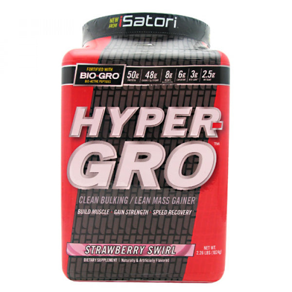 Front view of Hyper-Gro Clean Bulking Lean Mass Gainer packaging highlighting protein and BCAA content.