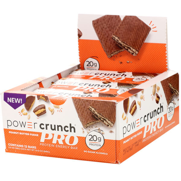 Close-up of Power Crunch PRO protein bar showing its light wafer texture and creamy filling